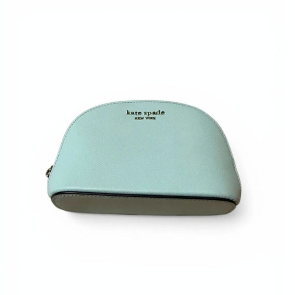 Kate Spade NY Cameron Street Abalene Cosmetic Case Aqua Green Blue Leather